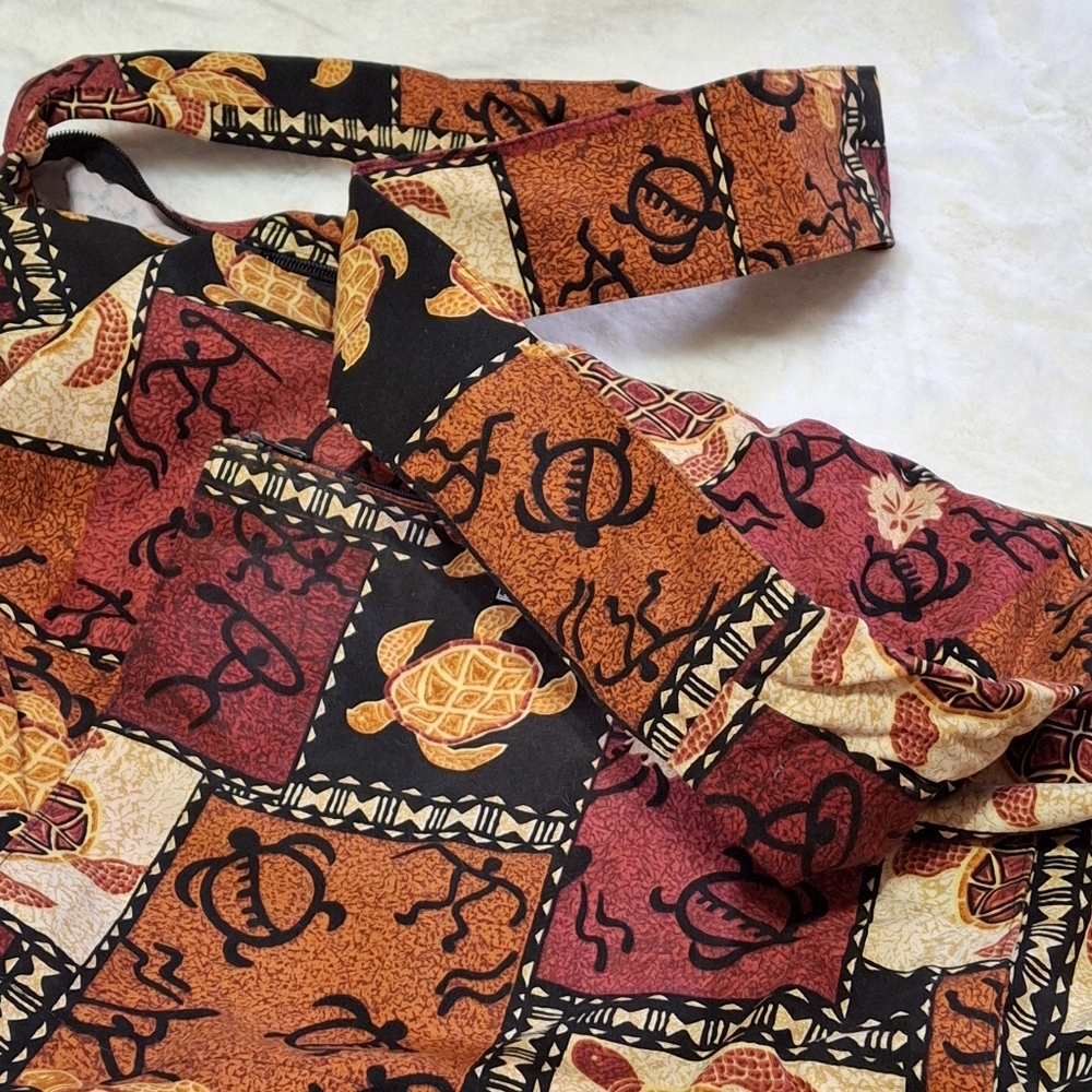 Hobo-style Sea Turtle Fabric Brown Large Crossbody Shoulder Bag  Made In Hawaii - Picture 7 of 16